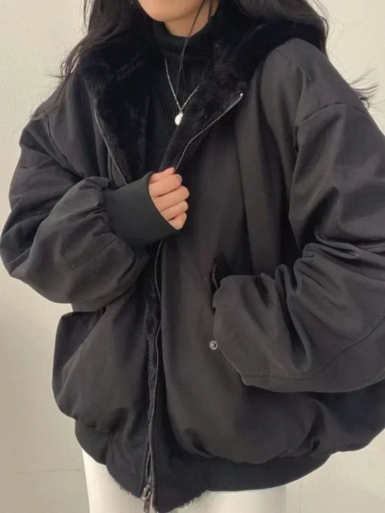 New Jackets for Women Thick Warm Parkas Oversized Double Sided Hooded Coat Korean Fashion Casual Loose Zip Up Jackets Coat Women - Tasawoq