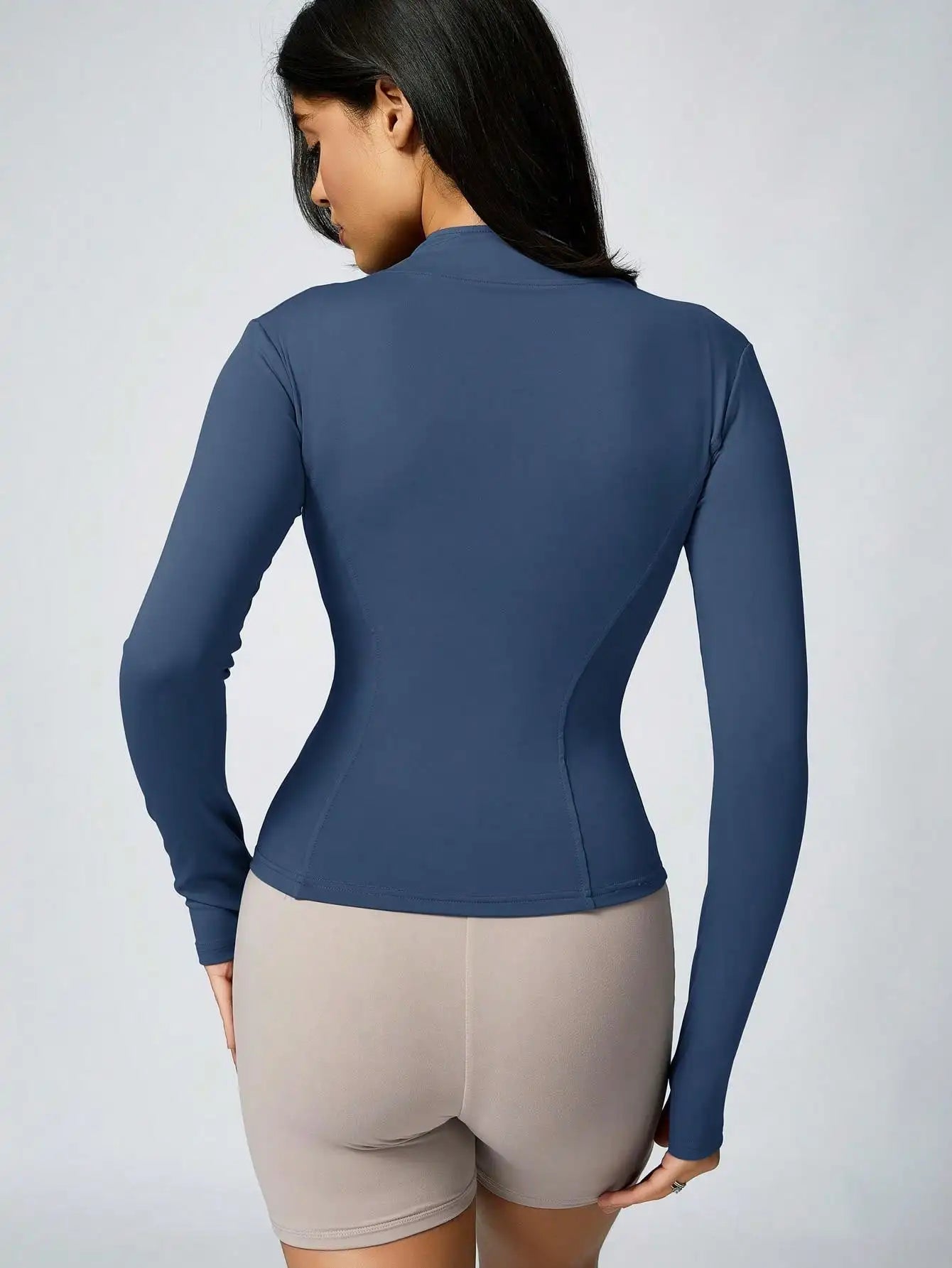 Women's Solid Color Zipper Turtleneck Sports Jacket, Long-Sleeved Sports Top, Gym Wear, Ladies' Sportswear for Indoor and Outdoo - Tasawoq