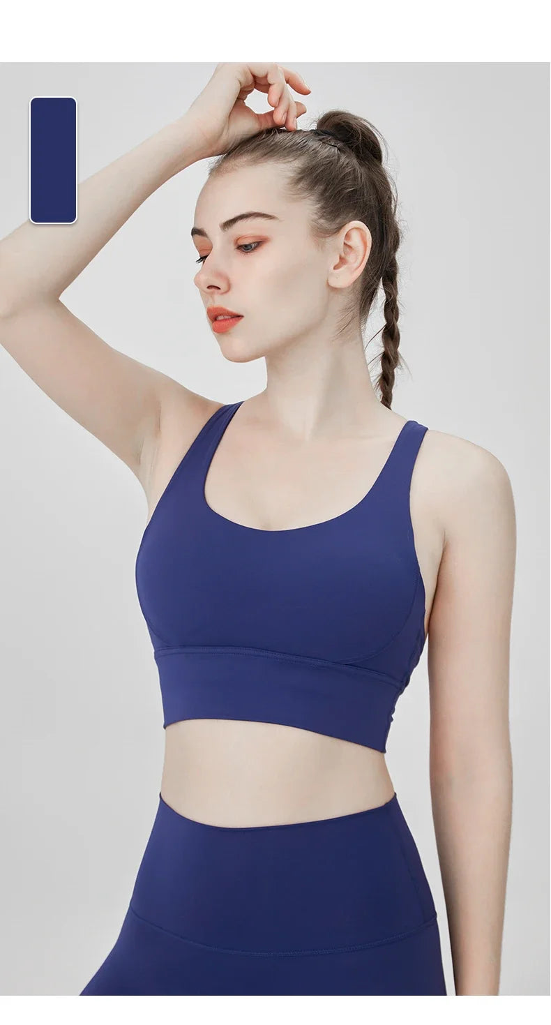 New Summer Sexy Sports Bras Women Fitness Vest Sports Top Cross Back Yoga Bra Running Fitness Breathable Shockproof Yoga Bra - Tasawoq