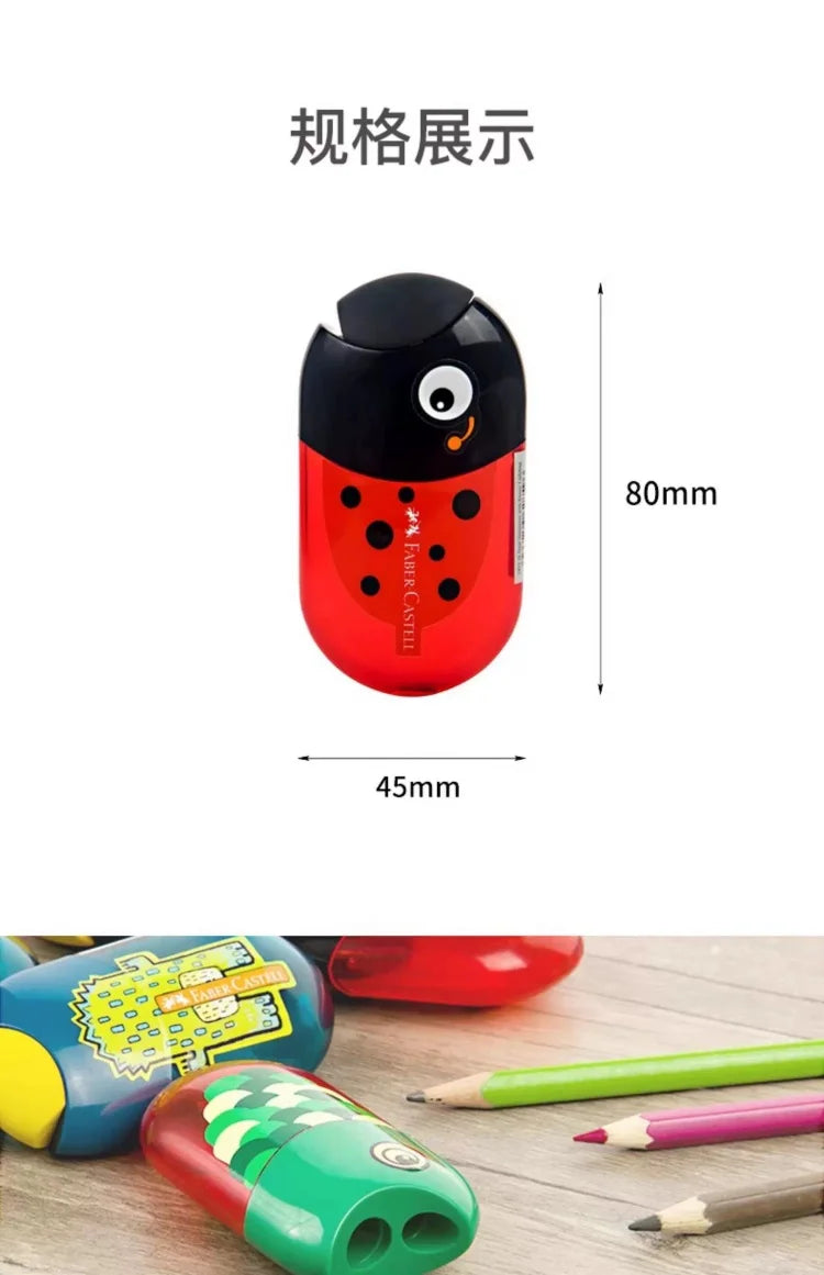 1Pc Faber Castell Double Hole Pencil Sharpener with Eraser Ladybug / Fish / Eagle Cute Stationery Back To School