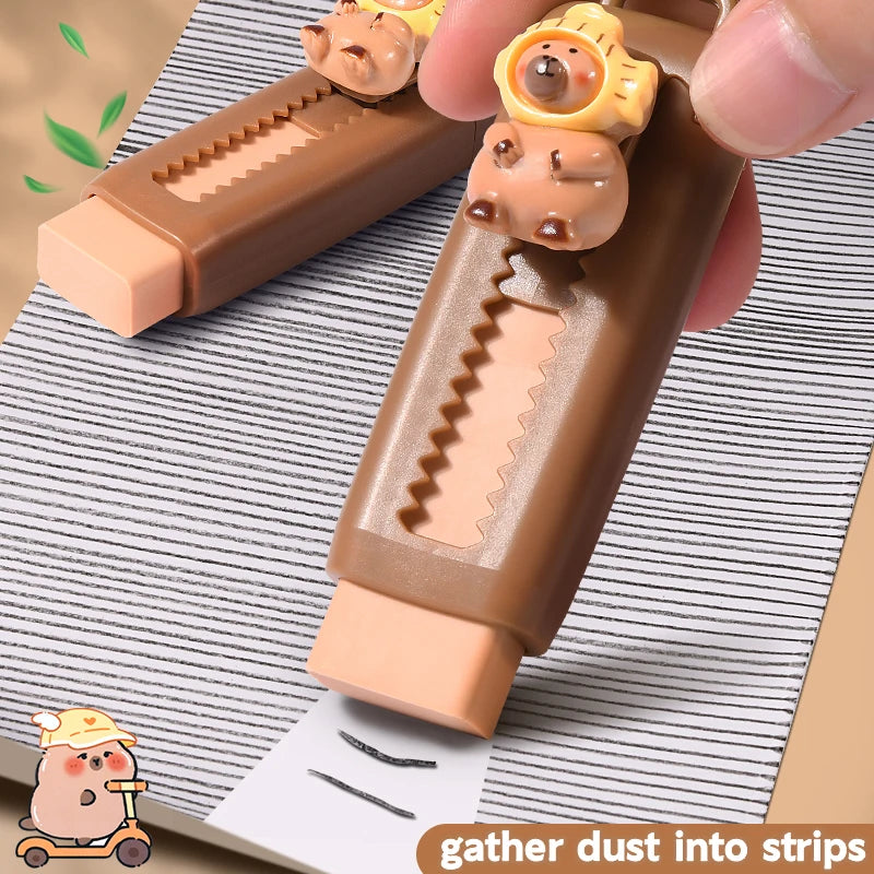 Kawaii Capybara Retractable Rubber Eraser Random Color Cute Korean Stationery School Office Supplies For Back To School