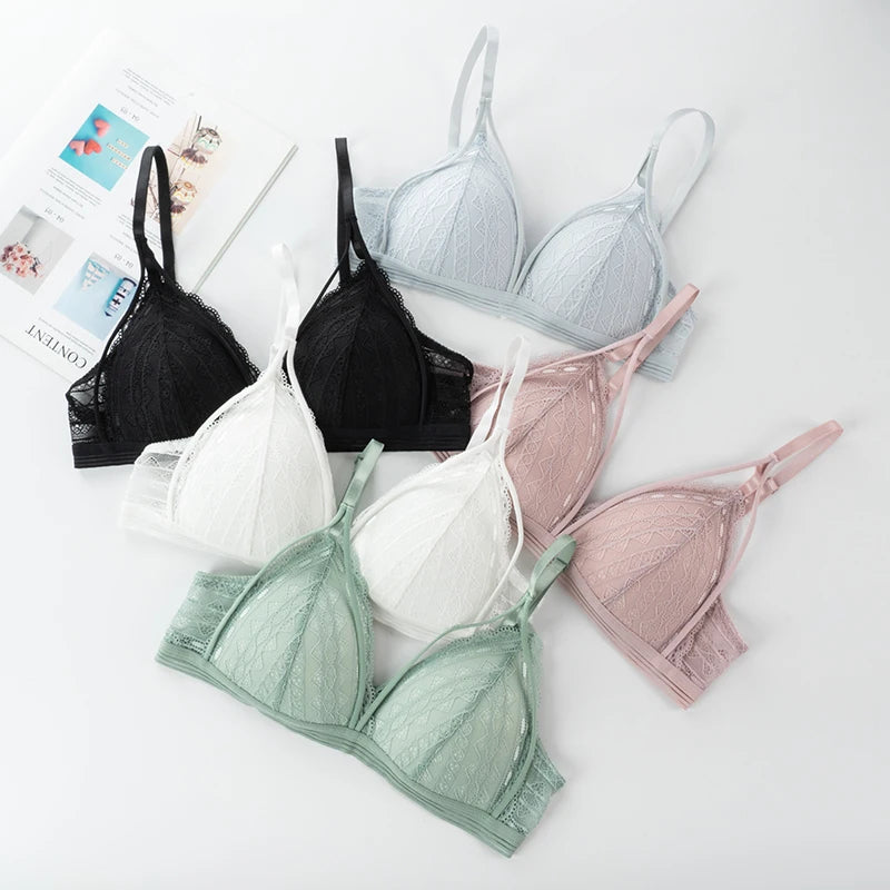 Floral Lace Bras for Women Sexy Lingerie Beauty Back Deep V Bralette Wire Free Thin Underwear Push Up Bra Female Brassiere - Tasawoq