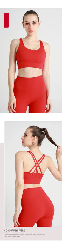 New Summer Sexy Sports Bras Women Fitness Vest Sports Top Cross Back Yoga Bra Running Fitness Breathable Shockproof Yoga Bra - Tasawoq