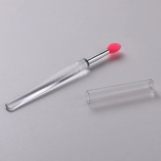 1/3/5pcs Flat Silicone Applicator Sticks Reusable Lip Brush With Cover For Dust Prevention Silicone Nail Powder Applying Tools - Tasawoq