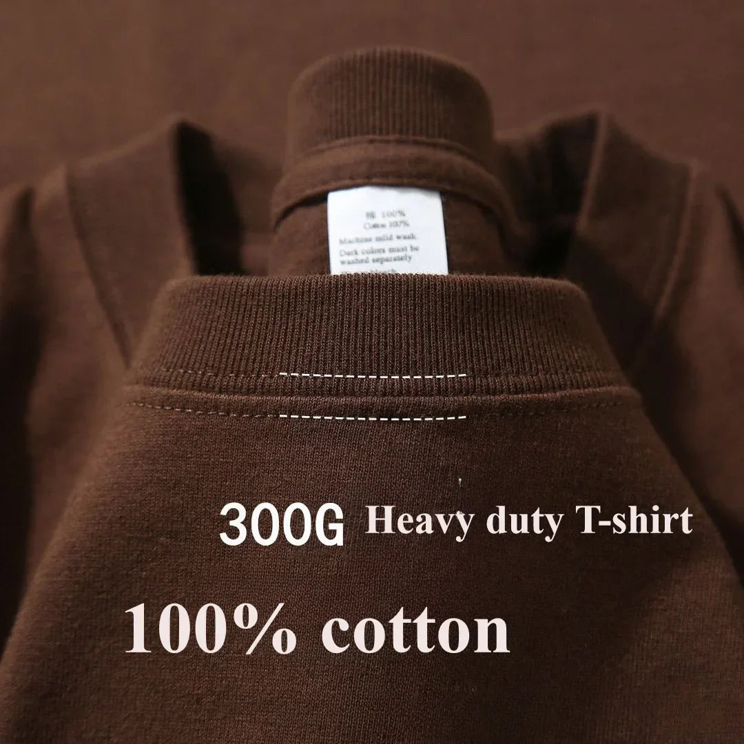 Summer Cotton Heavy Duty 300grams American Pure Cotton Short Sleeves T-shirt Men Casual Base Top Oversized T Shirt - Tasawoq