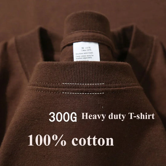 Summer Cotton Heavy Duty 300grams American Pure Cotton Short Sleeves T-shirt Men Casual Base Top Oversized T Shirt - Tasawoq