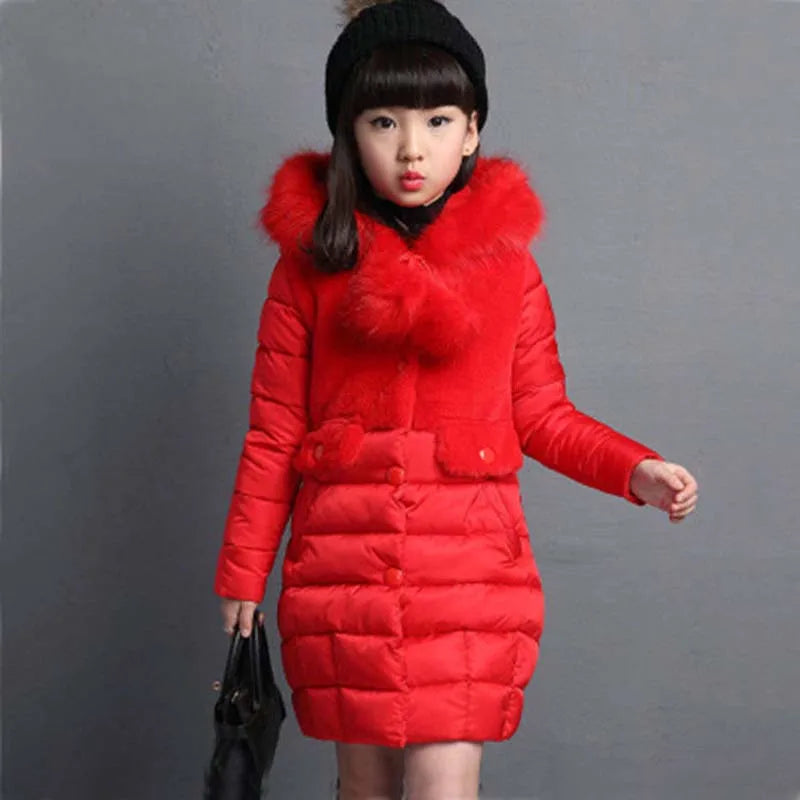 2024 Winter Warm Jackets for Girls Fashion Fur Hooded Children Girls Waterproof Outwear Kids Cotton Lined Parkas - Tasawoq