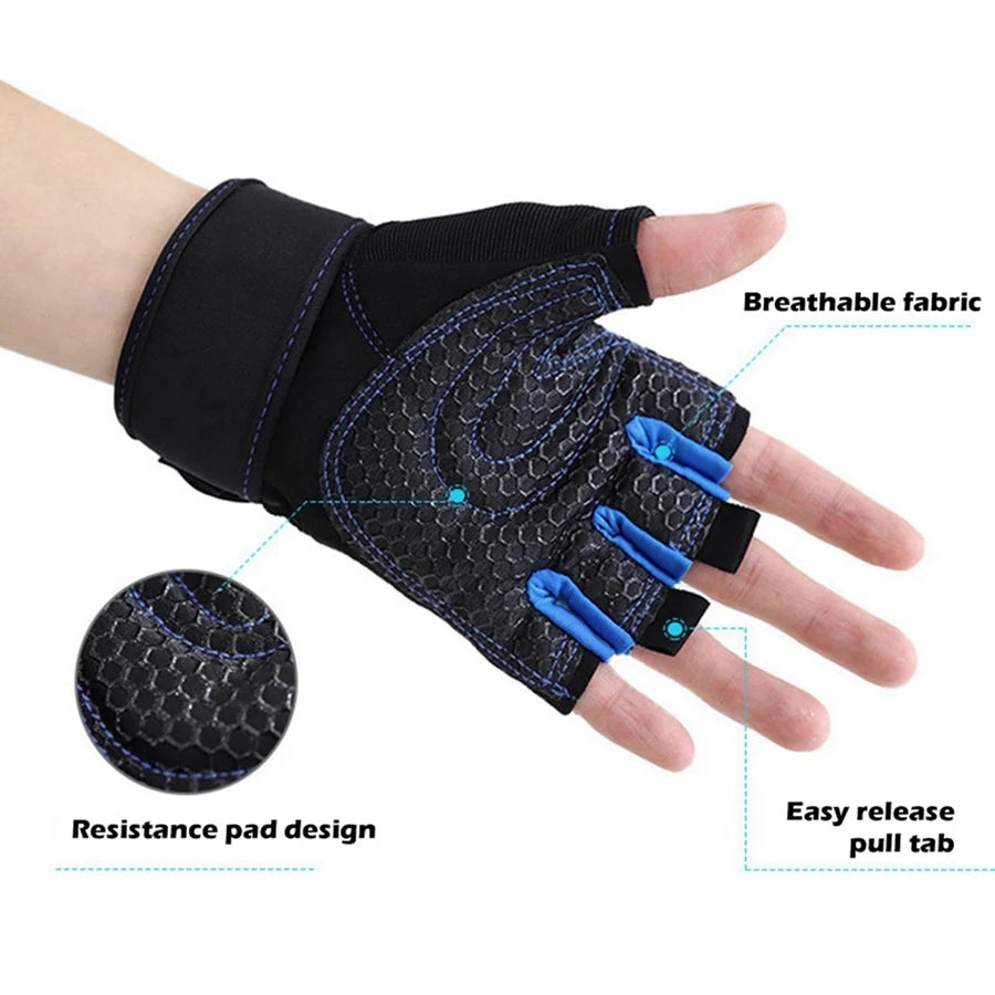 Workout Gloves for Men Women Half Finger Glove with Wrist Wrap for Sport Weight Lifting Training Bicycle Motorcyclist Gym Glove - Tasawoq