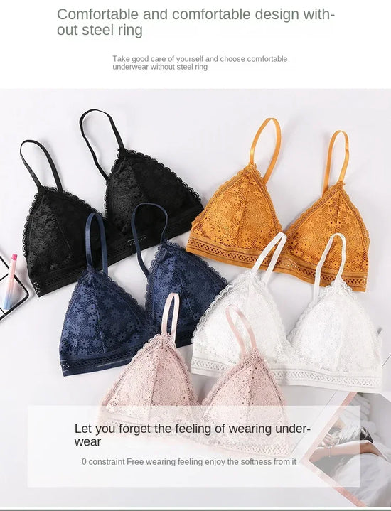 Sexy Floral Lace Bra Top For Women Push Up Female Lingerie breathable Bralette Removable Pad Thin Fashion New Wireless Bras - Tasawoq