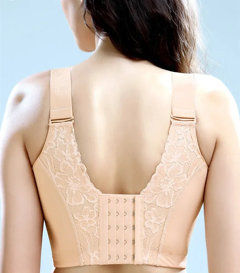 Women's Lace Push-Up Bra – Embroidered Backless Lingerie, Wire-Free, Plus Size (CDE 36–48) - Tasawoq