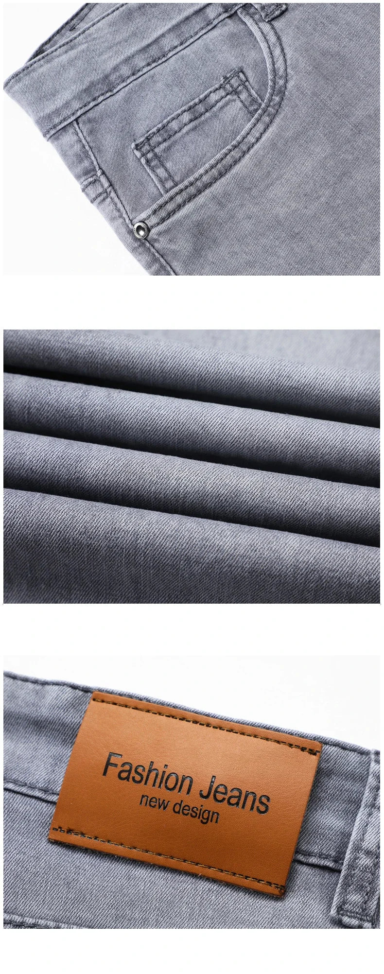 Summer Thin Men's Elastic Cotton Jeans Fashion Gray Comfortable Business Straight Casual Pants Brand Male Clothes Trousers - Tasawoq