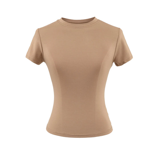 2024 New High Quality Casual T shirt Sexy Slim Short Sleeves Fashion Trend Solid Women Clothing y2k Tops - Tasawoq