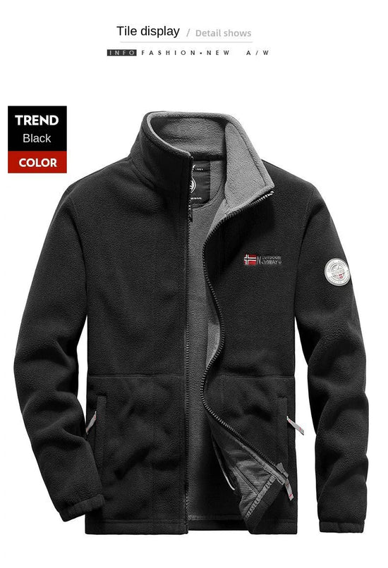 Winter Warm Fleece Jacket Men's Climbing Double Thickened Pocket Jacket Outdoor High Collar Windproof Ski Sweatshirt Coat Men - Tasawoq