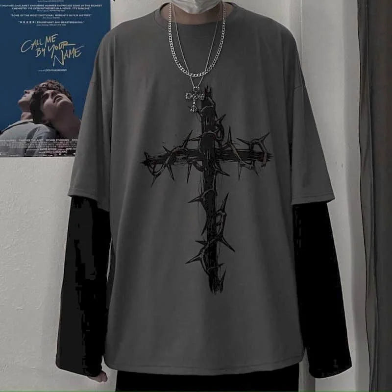 Men T Shirts autumn men Clothes anime casual Long Sleeved Oversized Y2K T-Shirt Harajuku Streetwear Academia Hip Hop tee tops - Tasawoq