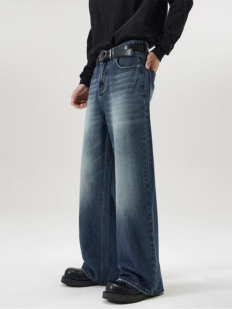 4 Colors Autumn Vintage Distressed Men's Baggy Straight Jeans Fashion Korean High Street Denim Pants Streetwear Male Trousers - Tasawoq