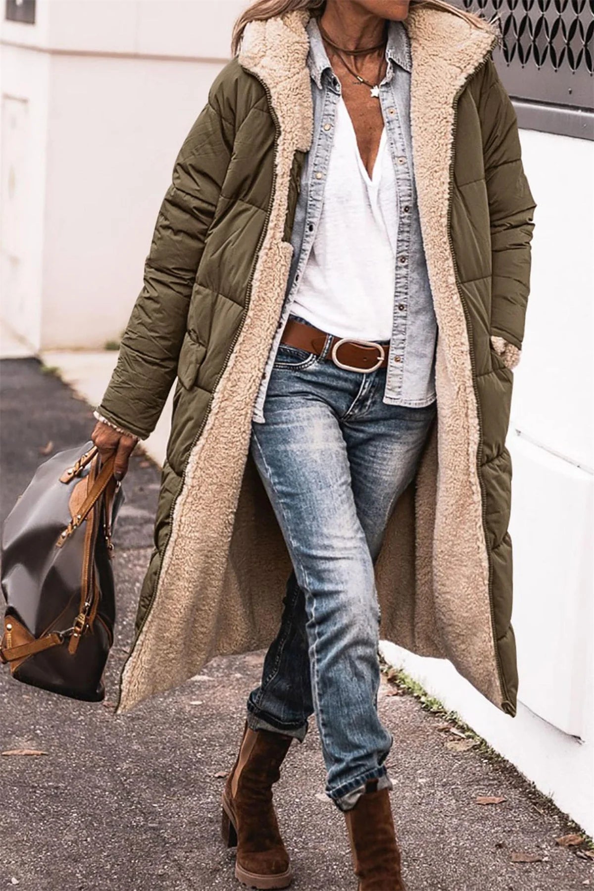 Winter Hooded Quilted Jacket For Women Solid Reversible Long Sleeve Thick Coat Warm Fashion Long Outerwear Casual Puffer Coats - Tasawoq