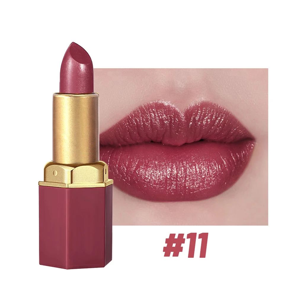6 Colors Gold Bar Tube Lipstick Matte Texture Pearlescent Glitter Velvet Lipstick Valentine's Day Gift 1PCS - Tasawoq