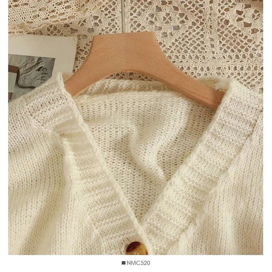 PTKPCC New Autumn Colourful Applique Flower Cardigan for Women Cute Long V-neck Knit Crop Sweater Girl Soft Knitwear - Tasawoq