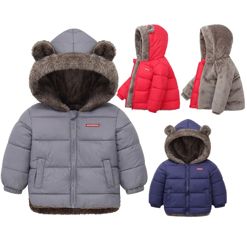 Baby Boys Girls Jacket Hooded Cotton Outerwear Children's Thick Fleece Coat Cashmere Padded Jackets Winter Boys Girls Warm Coats - Tasawoq