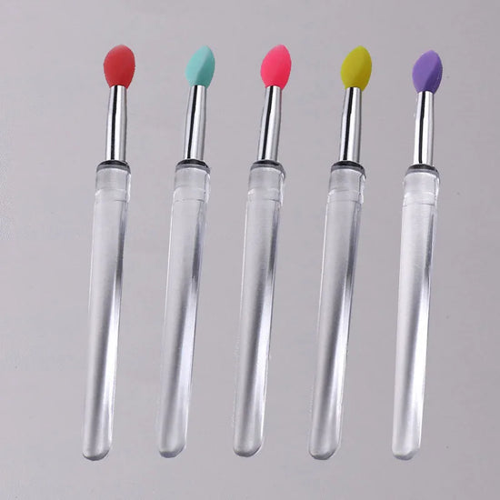 1/3/5pcs Flat Silicone Applicator Sticks Reusable Lip Brush With Cover For Dust Prevention Silicone Nail Powder Applying Tools - Tasawoq