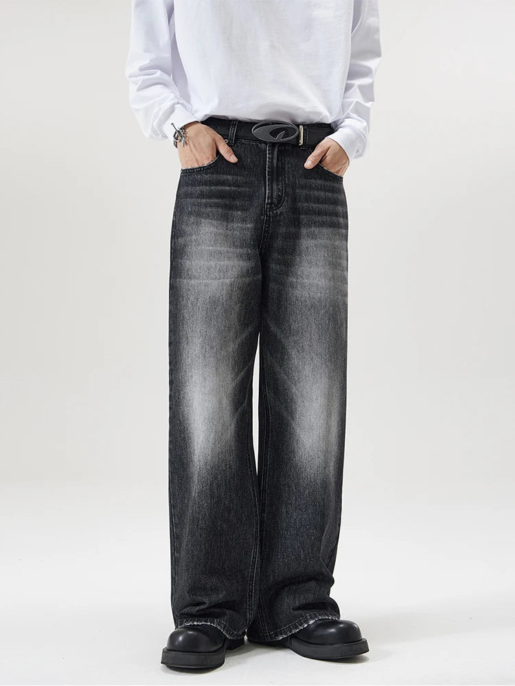 4 Colors Autumn Vintage Distressed Men's Baggy Straight Jeans Fashion Korean High Street Denim Pants Streetwear Male Trousers - Tasawoq