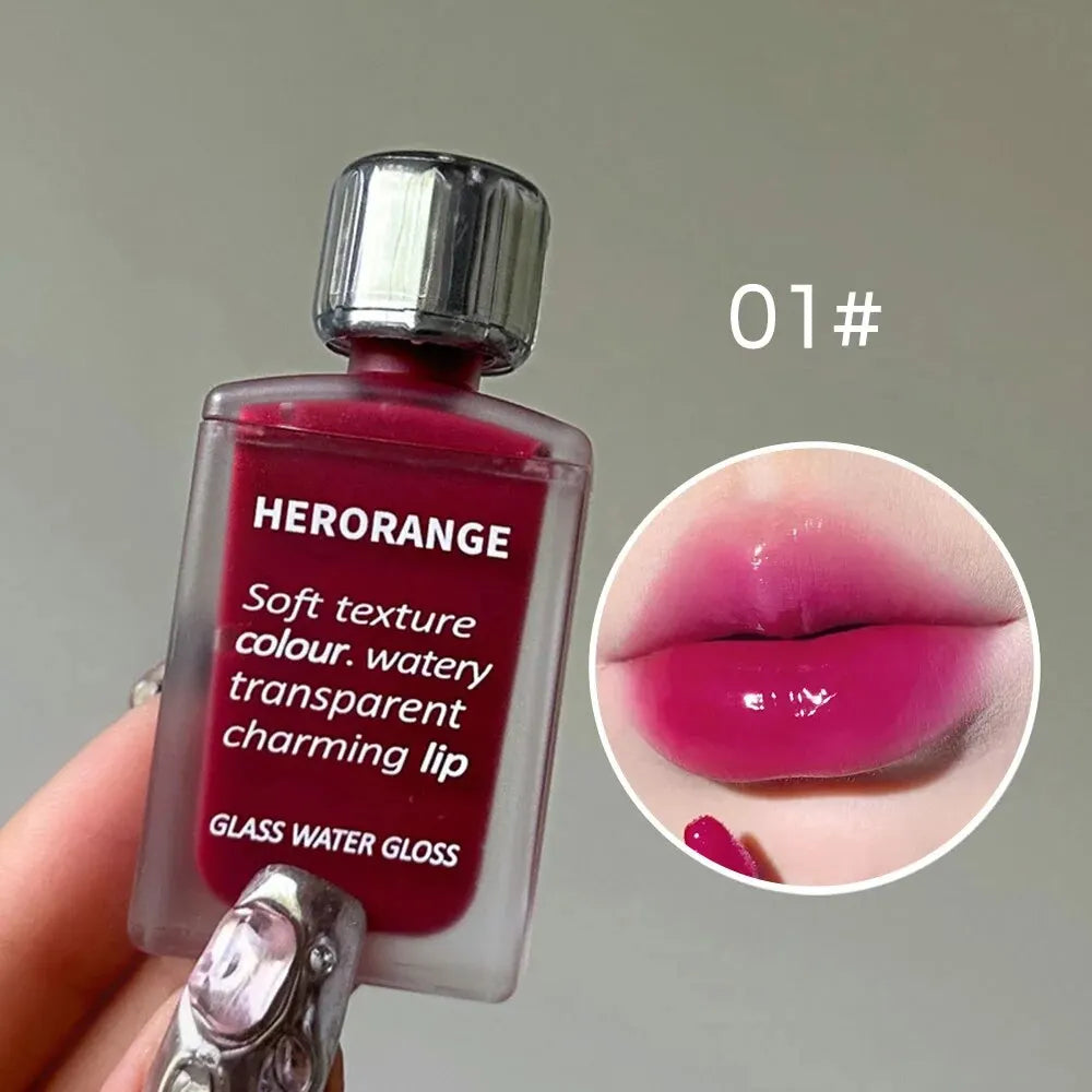 Lightly Glass Water Gloss Herorange Lip Glaze Mirror Moisturizing Plump Lips Not Easy To Stick To The Cup Long-Lasting Makeup - Tasawoq