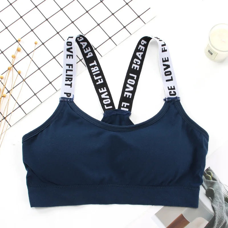 Women Letter Strap Sports Bra Sexy Seamless Fitness Underwear Elastic Slim Crop Top Breathable Push Up Yoga Vest Sportswear - Tasawoq
