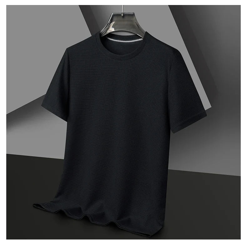 New Summer Waffle Round Neck Short Sleeved T-shirt for Men's Short Sleeved Top - Tasawoq