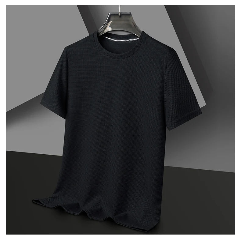 New Summer Waffle Round Neck Short Sleeved T-shirt for Men's Short Sleeved Top - Tasawoq
