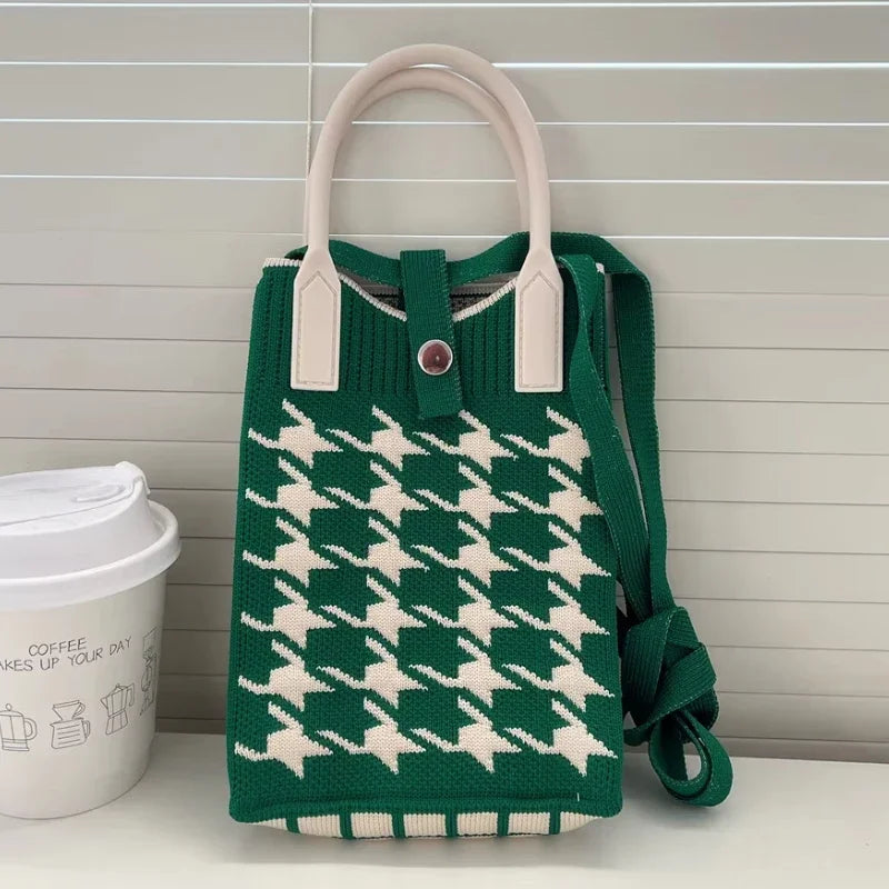 Korean Fashion Heart Knitted Mini Square Handbag for Women Small Mobile Phone Shoulder Bags Girls Cute Outdoor Crossbody Bags - Tasawoq