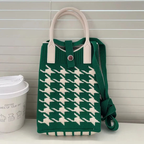 Korean Fashion Heart Knitted Mini Square Handbag for Women Small Mobile Phone Shoulder Bags Girls Cute Outdoor Crossbody Bags - Tasawoq