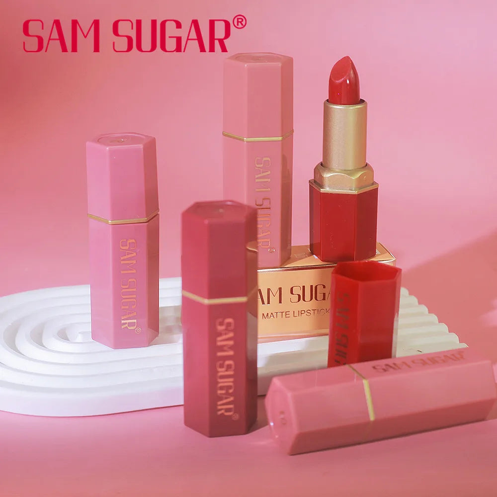 6 Colors Gold Bar Tube Lipstick Matte Texture Pearlescent Glitter Velvet Lipstick Valentine's Day Gift 1PCS - Tasawoq