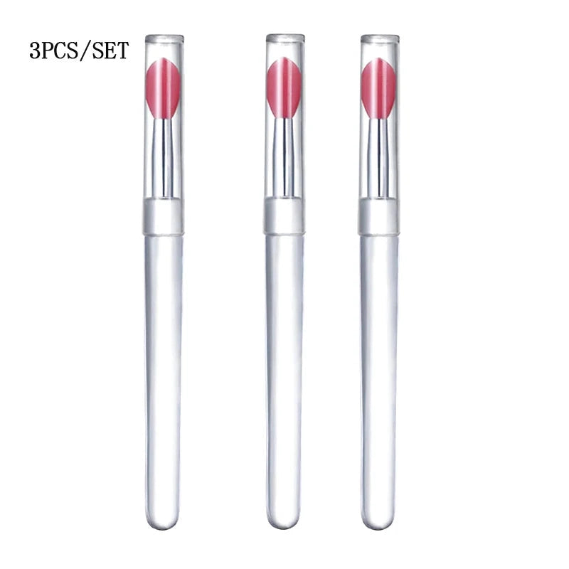 1/3/5pcs Flat Silicone Applicator Sticks Reusable Lip Brush With Cover For Dust Prevention Silicone Nail Powder Applying Tools