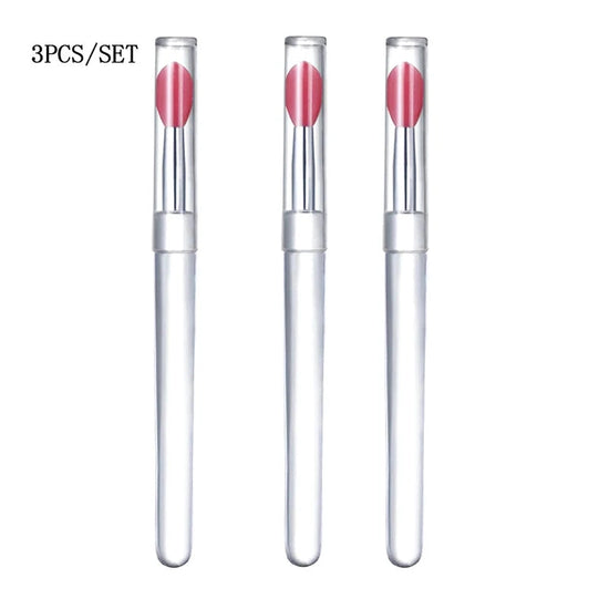 1/3/5pcs Flat Silicone Applicator Sticks Reusable Lip Brush With Cover For Dust Prevention Silicone Nail Powder Applying Tools - Tasawoq