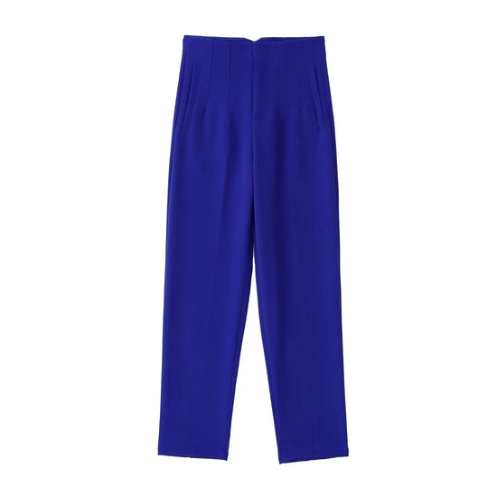 Willshela Women Fashion Straight Pants High Waist Front Zipper Trousers Vintage Full Length Female Chic Lady - Tasawoq