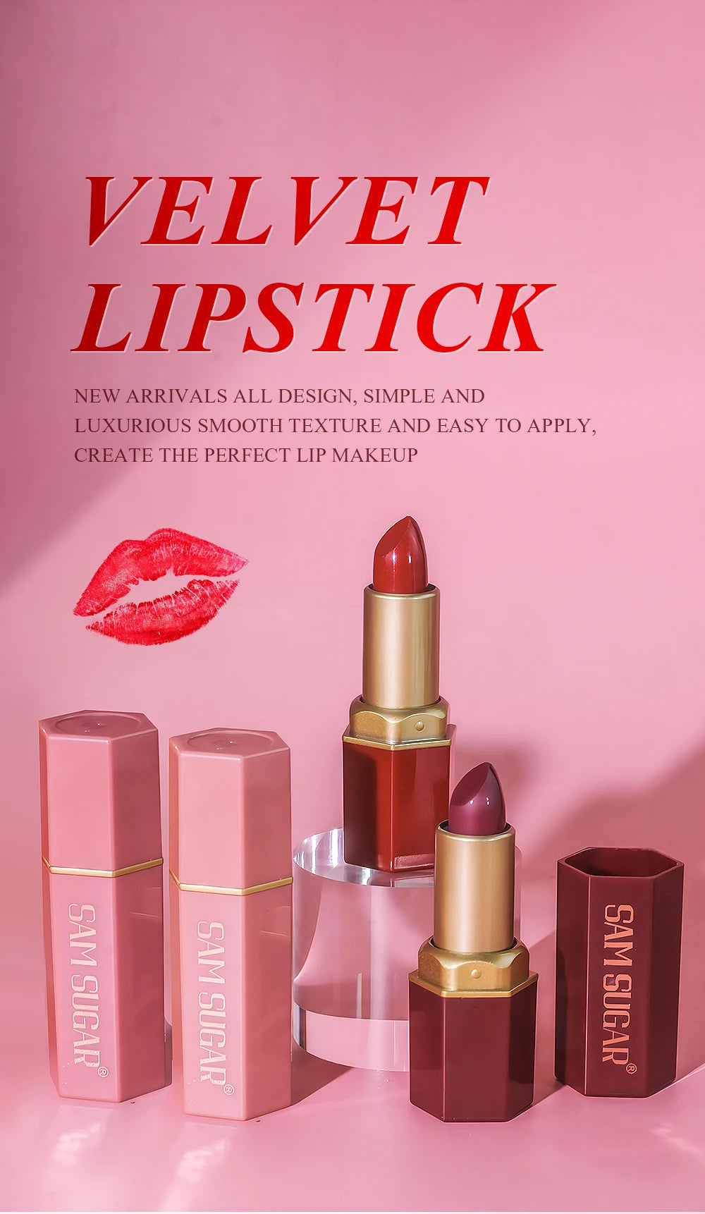 6 Colors Gold Bar Tube Lipstick Matte Texture Pearlescent Glitter Velvet Lipstick Valentine's Day Gift 6PCS - Tasawoq