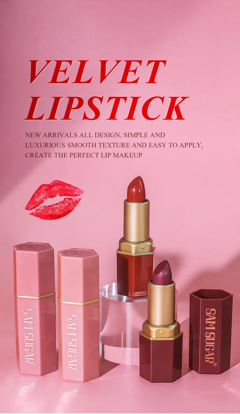 6 Colors Gold Bar Tube Lipstick Matte Texture Pearlescent Glitter Velvet Lipstick Valentine's Day Gift 6PCS - Tasawoq