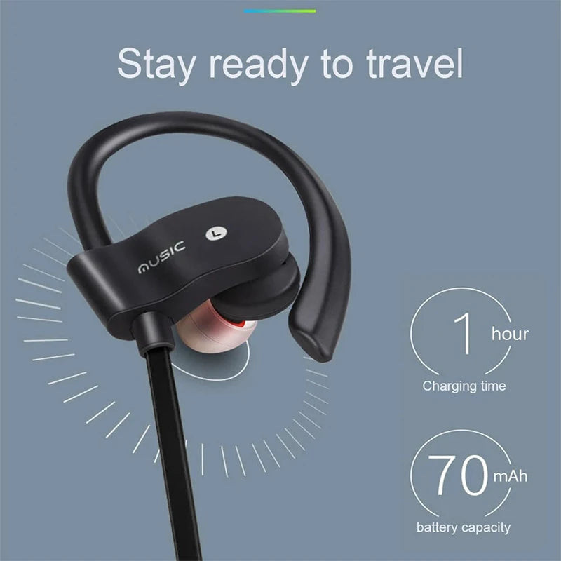 Wireless Headphones Earloop Ear Hook Earbuds Wireless Bluetooth Headset Handsfree Neckband With Mic Bluetooth Earphones - Tasawoq