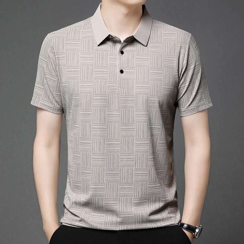 2024 Men's New Printed Business Casual Short sleeved POLO Shirt Fashion Short sleeved Comfortable and Breathable Top - Tasawoq