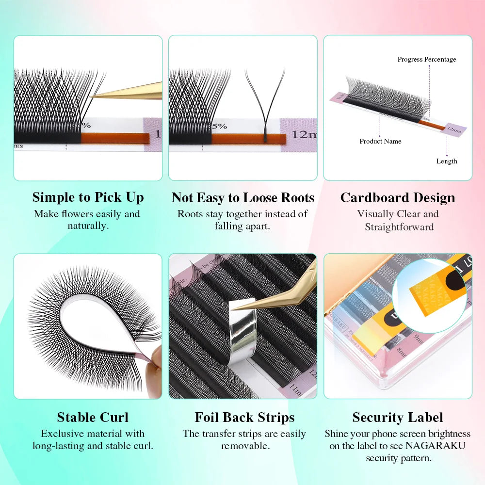 NAGARAKU YY Shape Double/Three Split Tips Triple Top Interlaced Root Eyelash Extensions Eyelashes - Tasawoq
