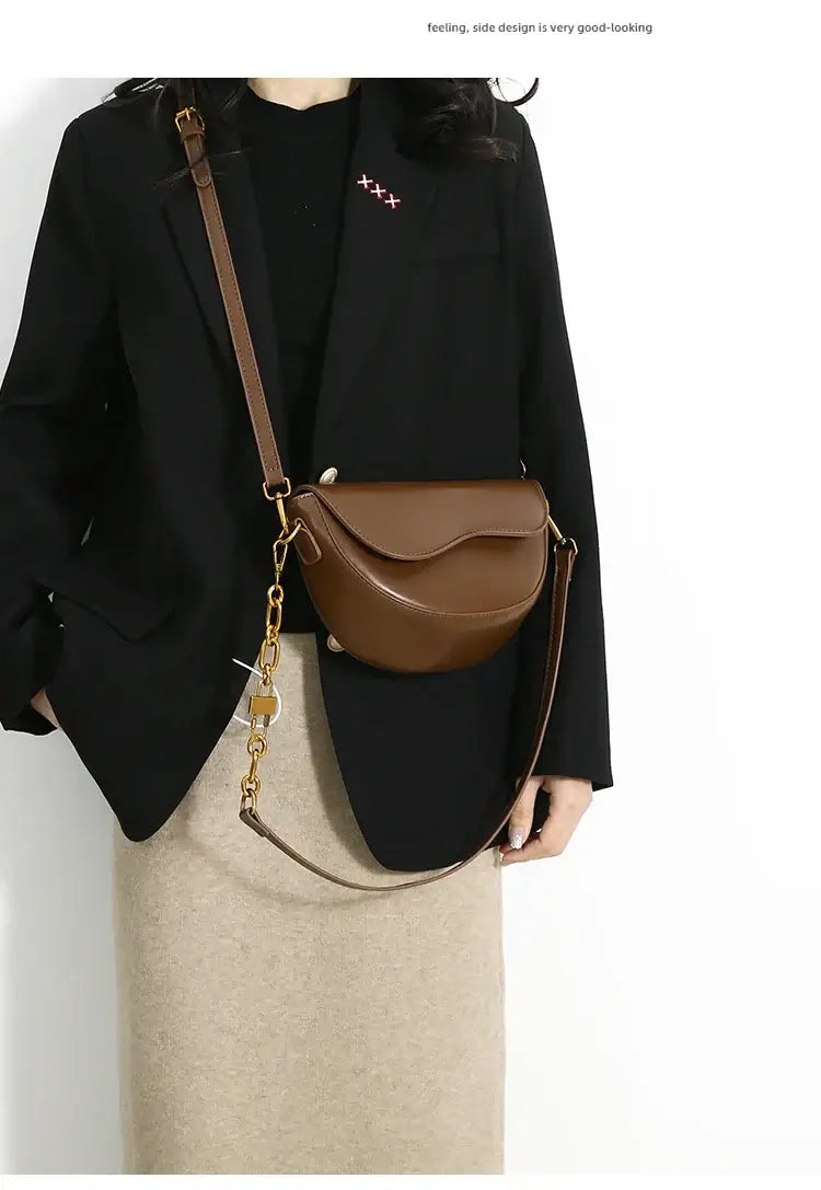 Small Leather Saddle Armpit Bags for Women Summer Chain Shoulder Crossbody Bag Ladies Vintage Underarm Handbags Woman bolsa - Tasawoq