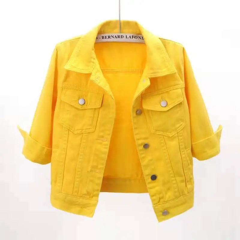 Women Denim Jacket Spring Autumn Short Coat Pink Jean Jackets Casual Tops Purple Yellow Purple Blue Loose Tops Lady Outerwear - Tasawoq