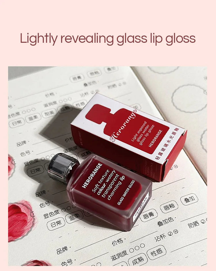Lightly Glass Water Gloss Herorange Lip Glaze Mirror Moisturizing Plump Lips Not Easy To Stick To The Cup Long-Lasting Makeup - Tasawoq