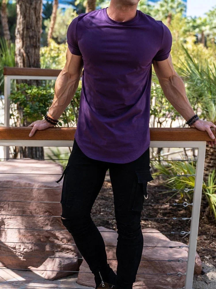 Muscle Fitness T-shirt Summer Men's Athleisure Workout short sleeve T-shirt High Quality cotton Men T-shirt Gym Sport Shirt Tops - Tasawoq