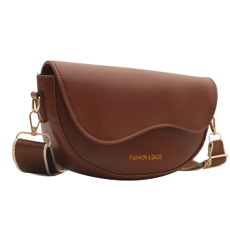 Women Vintage Solid Color Flap Small Saddle Shoulder Underarm Bag Fashion PU Leather Wide Strap Crossbody Bag Shoulder bag zwq - Tasawoq