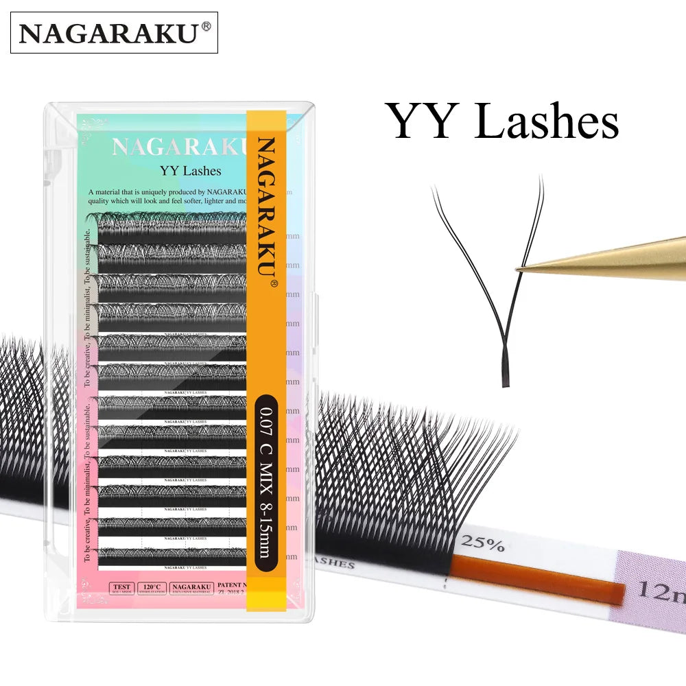 NAGARAKU YY Shape Double/Three Split Tips Triple Top Interlaced Root Eyelash Extensions Eyelashes - Tasawoq