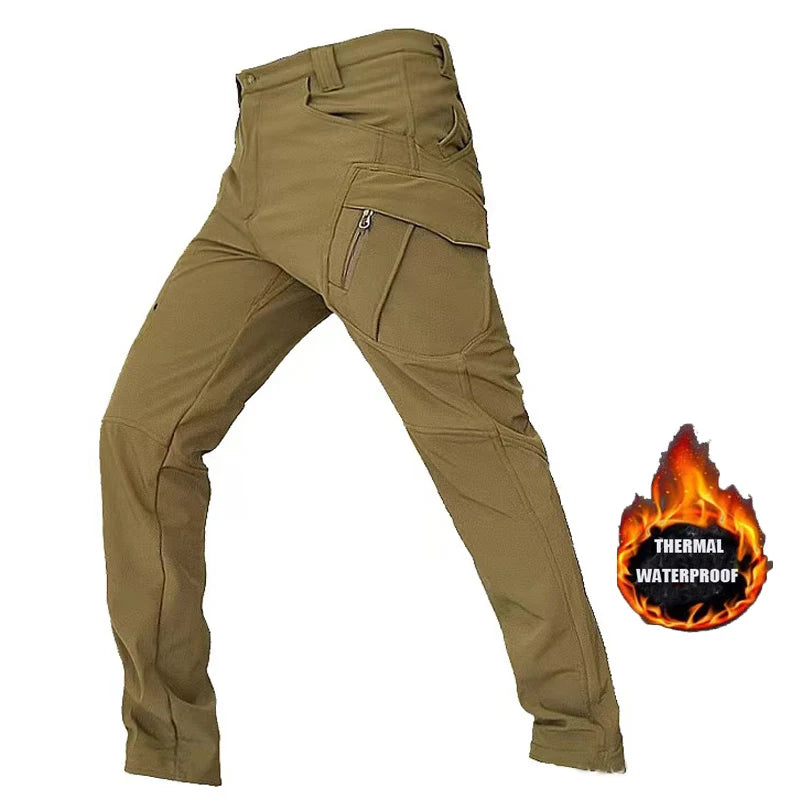 Men's Autumn Winter SoftShell Fleece Waterproof Jackets Male Hood Coats Fishing Hiking Camping Climbing Skiing Pants Trousers - Tasawoq