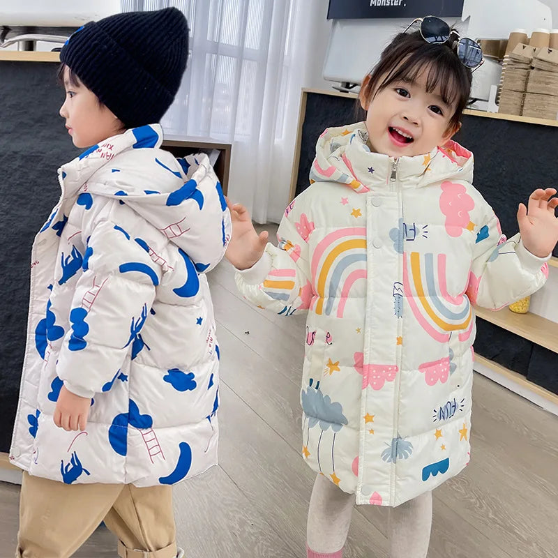 New Girls Boys Down Jacket Winter Coats Children Clothes Hooded Windbreaker Coat For Kids 2-7 Years Cotton Warm Outerwear - Tasawoq