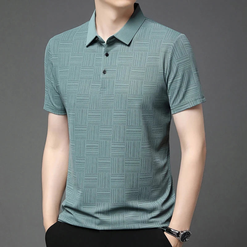 2024 Men's New Printed Business Casual Short sleeved POLO Shirt Fashion Short sleeved Comfortable and Breathable Top - Tasawoq