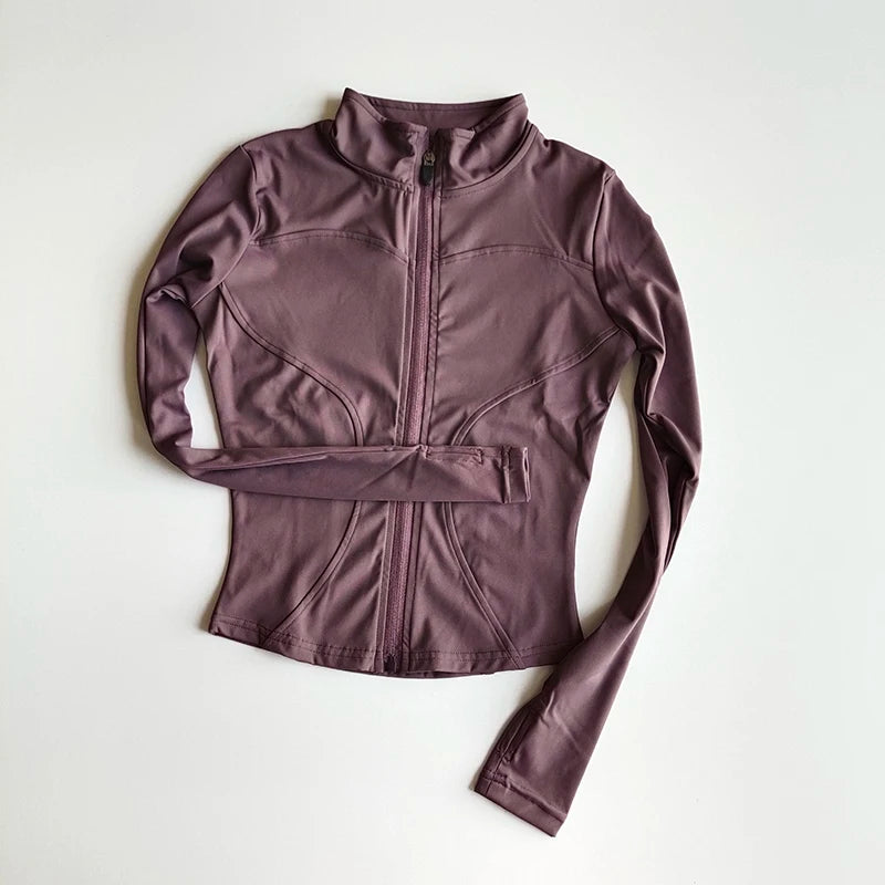 Outdoor Sports Long Sleeved Women Slim Yoga Clothes Quick Dry Zipper Cardigan Stand Up Collar Jacket Running Fitness Jacket Top - Tasawoq